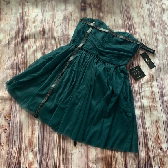 NWT LULU’S EmeraldGreen TulleStrapless SkaterDress - Picture 2 of 12